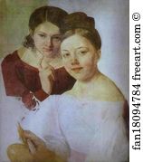Alexey Venetsianov Art Print - Portrait Of Artist's Daughters Alexandra And Felisata