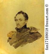 1835 Watercolor On Paper The Russian Museum Art Print - Portrait Of Captain A. M. Kostinich