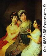 Vladimir Borovikovsky Art Print - Portrait Of Countess A. I. Bezborodko With Her Daughters