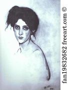 1910 Watercolor Art Print - Portrait Of Izabella Grunberg