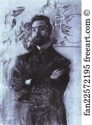 1906 Charcoal Art Print - Portrait Of The Poet Valery Briusov