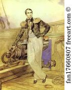 1835 Watercolor On Paper The Russian Museum Art Print - Portrait Of V. A. Kornilov On Board The Brig Themistocles