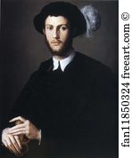 Feather Art Print - Portrait Of Young Man In A Hat With A Feather
