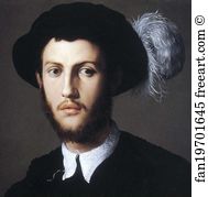 Portrait Of A Man Detail Art Print - Portrait Of Young Man In A Hat With A Feather. Detail