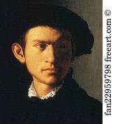 Portrait Of Young Man With A Lute Art Print - Portrait Of Young Man With A Lute. Detail