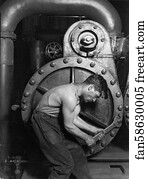 Works Art Print - Power House Mechanic Working On Steam Pump. 