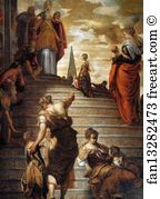 Jacopo Robusti Called Tintoretto Art Print - Presentation Of The Virgin In The Temple. Detail