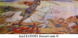 1904 Gouache The Tretyakov Gallery Art Print - Prince Ukhtomsky In The Battle With Tartars At Volga In 1469
