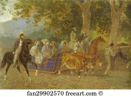 Promenade Art Print - Promenade. Portrait Of The Duke Of Leuchtenberg, E. Mussart, Ye. I. Mussart, Prince P. R. Bagration, Princess A. A. Bagration, M. I. Zheleznov, N. A. Lukashevich, And K. Bruloff