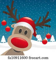 Free art print of Reindeer red nose christmas balls. Rudolph reindeer ...