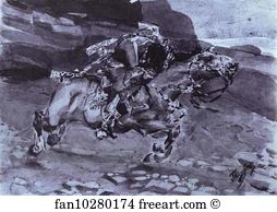 Watercolor On Cardboard The Tretyakov Gallery Art Print - Rider. Illustration For The Demon By Mikhail Lermontov