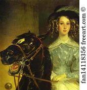 1832 Oil On Canvas The Tretyakov Gallery Art Print - Rider. Portrait Of Giovanina And Amacilia Pacini, The Foster Children Of Countess Yu. P. Samoilova. Detail