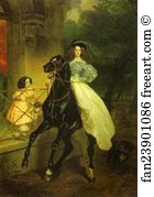 1832 Oil On Canvas The Tretyakov Gallery Art Print - Rider. Portrait Of Giovanina And Amacilia Pacini, The Foster Children Of Countess Yu. P. Samoilova