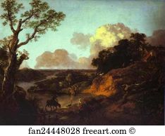 Mi Art Print - River Landscape With Rustic Lovers