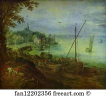 Landscape With Oaks Art Print - River Landscape With Wood-Cutters