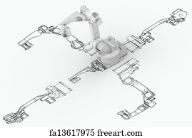 Free art print of Robotic arm isometric drawings. Stylized illustration