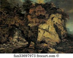 Waterfall Art Print - Rocks With Waterfall