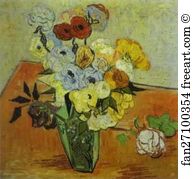 1890 Art Print - Roses And Anemones