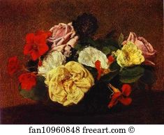 St Rose Art Print - Roses And Nasturtiums In A Vase
