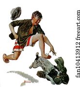 Thief Art Print - Runaway Pants (Boy Chasing Dog With Pants)
