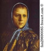 Shawl Art Print - Russian Girl In A Blue Shawl