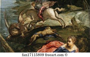 Dragon Art Print - Saint George, The Princess And The Dragon. Detail