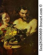 Girl With Fruit Art Print - Satyr And Girl With A Basket Of Fruit
