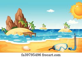 Free art print of Beach Cartoon Scene. A cartoon scene of a tropical