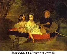 Baroness Art Print - Self-Portrait With Baroness Ye. N. Meller-Zakomelskaya And A Girl In A Boat