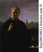 Facing Art Print - Self-Portrait With Brushes And A Palette Against A Window Facing The Kremlin