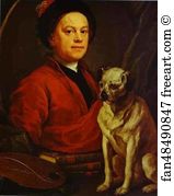 1745 Oil On Canvas Art Print - Self-Portrait With Pug Dog