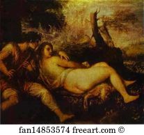 C 1570 Oil On Canvas Art Print - Shepherd And Nymph