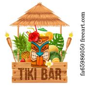 Free art print of Wooden Tiki mask and signboard of bar. Tiki tribal ...