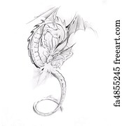 Free art print of Sketch of tattoo art, anger dragon with white fire ...
