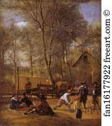 Outside Art Print - Skittle Players Outside An Inn