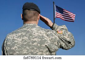 Military Art Print - Soldier Salutes Flag