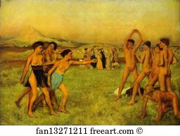 Boys Art Print - Spartan Girls Challenging Boys