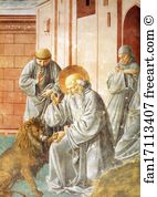 1452 Fresco Capella Di San Gerolamo Montefalco Art Print - St. Jerome Pulling A Thorn From A Lion's Paw