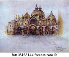 1900 Watercolor On Paper Private Collection Art Print - St. Mark Cathedral. Venice