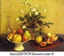 Still Life Flowers Art Print - Still-Life. Flowers, Bowl Of Fruit And Pitcher. (Nature Morte. Fleurs, Compotier Et Carafe)