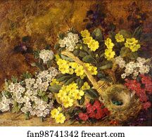 Still Life Of Flowers Art Print - Still Life Of Flowers With Bird's Nest