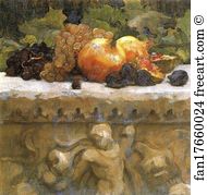 Victoria Art Print - Still-Life Study Of Fruit On A Marble Sarcophagus