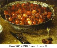 Osias Beert Art Print - Still Life With Cherries And Strawberries In Porcelain Bowls. Detail