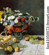 Life Art Print - Still Life With Flowers And Fruit