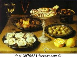 Osias Beert Art Print - Still Life With Oysters And Pastries
