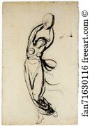 A Nymph Art Print - Study Of A Nymph With A Tambourine