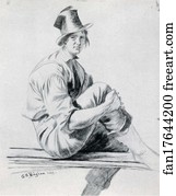 Boatmen Art Print - Study Of Boatman For Boatmen On The Missouri