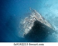 Free Art Print Of Underwater Photographer Taking Pictures Of A Sunken Ship