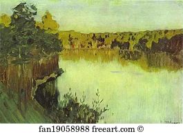 1890s Oil On Canvas Private Collection Art Print - Sunset Over A Forest Lake