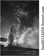 Old Art Print - Taken At Dusk Or Dawn From Various Angles During Eruption. "old Faithful Geyser, Yellowstone National Park, " Wyoming. (Vertical Orientation). Photographs Of National Parks And Monuments, Compiled 1941 - 1942, Documenting The Period Ca. 1933 - 1942.